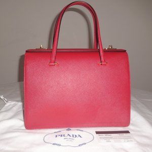 Prada Red Leather BN2710 Saffiano Tote Bag w Purse inside